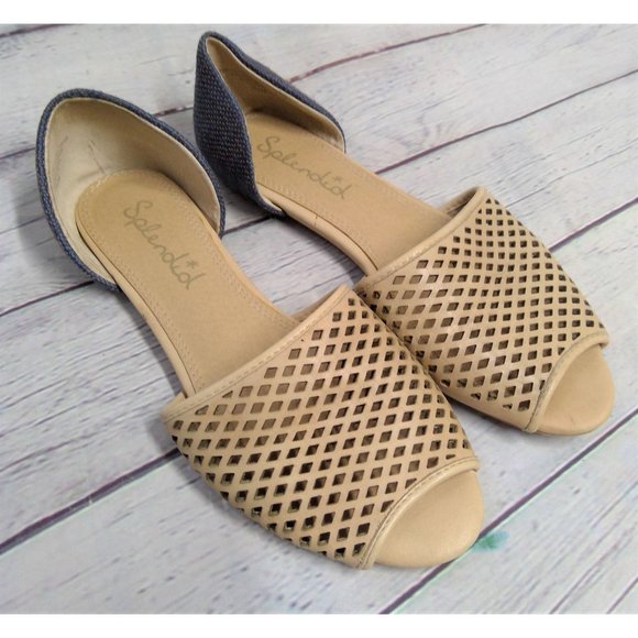 Splendid | Perforated Open Toe Flats w/ Blue Linen Heel Size 7.5 - Picture 2 of 4